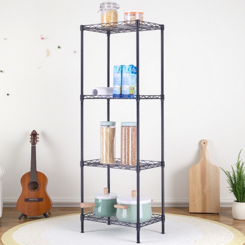 4-Tier Wire Shelving Unit - Heavy Duty, Adjustable, Modular & Black Kitchen Rack