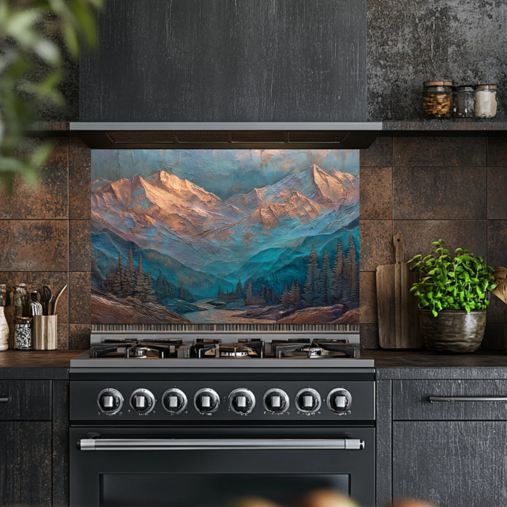 Turquoise Mountain Kitchen Backsplash, Rustic Cabin Decor, Western Mountain Art