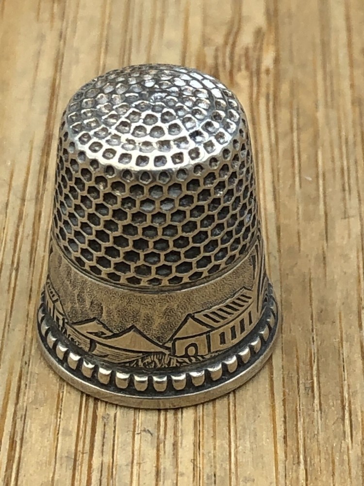 Vintage Sterling Silver Thimble, size 8, village design