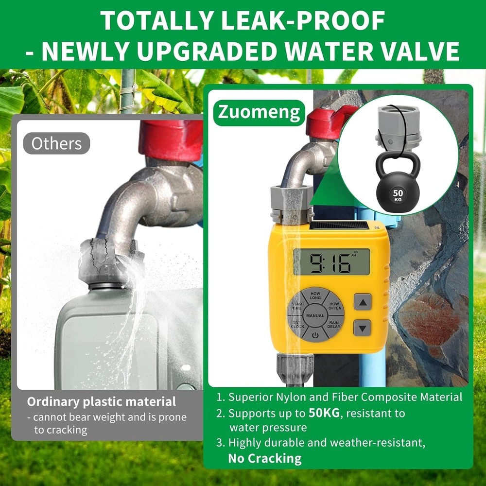Sprinkler Timer, Programmable Irrigation Water Timer for Garden Hose, Solar/Batt