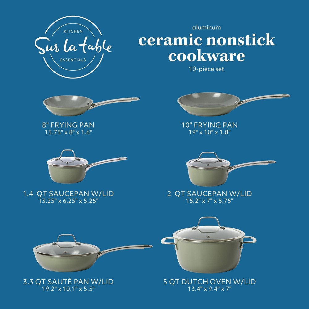 Sur La Table Kitchen Essentials 10 Piece PFA Free Non-Toxic Titanium Ceramic ...