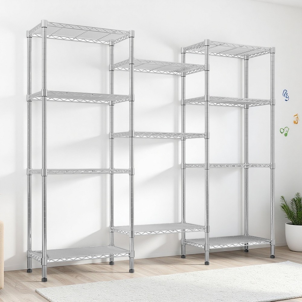 4-Tier Wire Shelving Unit - 3-Column, Heavy Duty, Adjustable, Modular & Silver