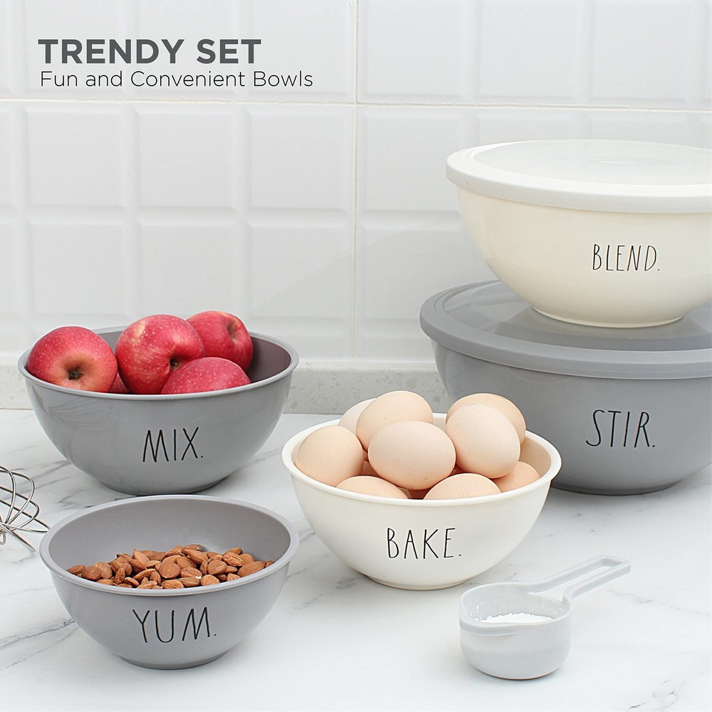 Rae Dunn Mixing Bowls with Lids - 10 Piece Plastic Nesting Bowls Set includes 5