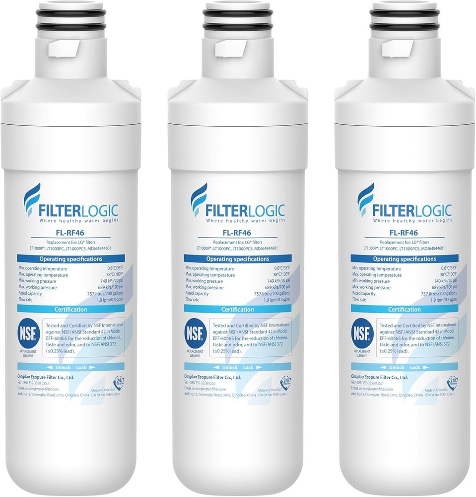 Filterlogic LT1000PC Refrigerator Water Filter, Replacement for LG, 3 Filters