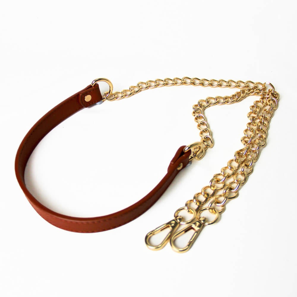 Center Leather Chain Shoulder Strap (Brick) - Cottonraffia