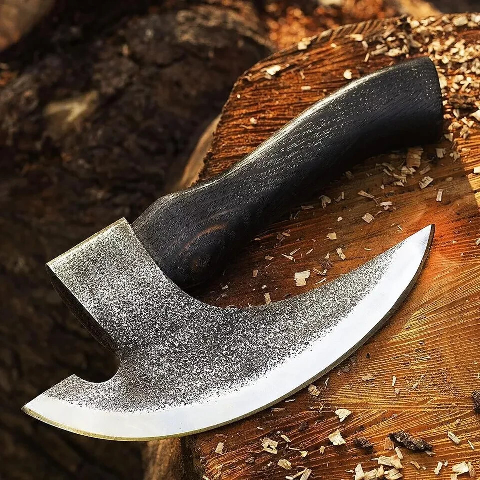 HAND FORGED PIZZA CUTTER AXE Camping VALHALLA Bearded Axe Viking Axe W/Sheath