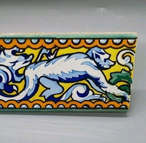 Hand Painted Ceramic Tile Monkey Rare Majolica Original Decor Feature