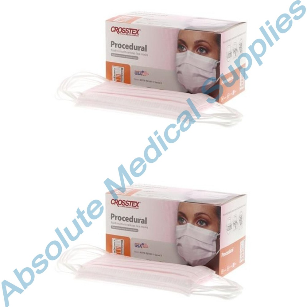 *100-Pieces* Crosstex Procedural Earloop Face Mask ASTM Level 2 Pink GCPPK