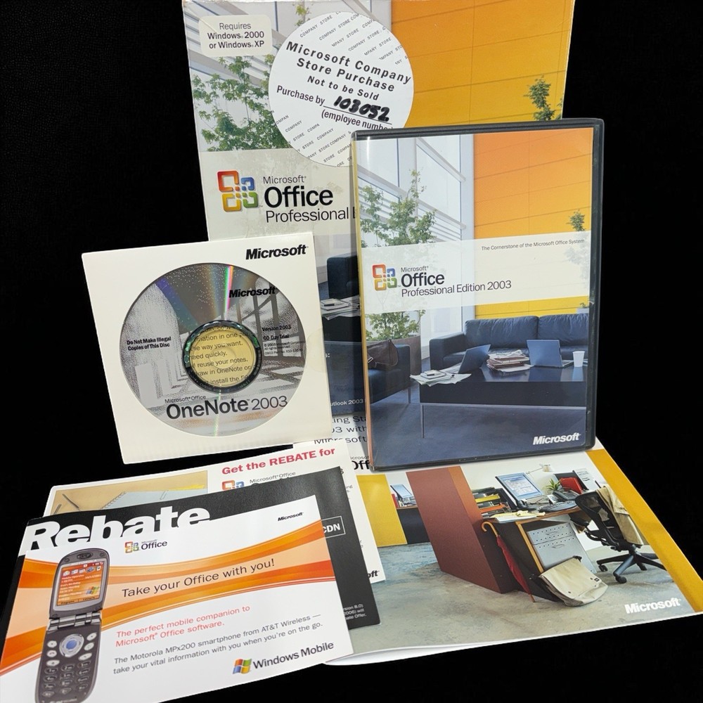 Microsoft Office 2003 Pro Word/Excel/Access/Outlook/PowerPoint/One Note w/ Key