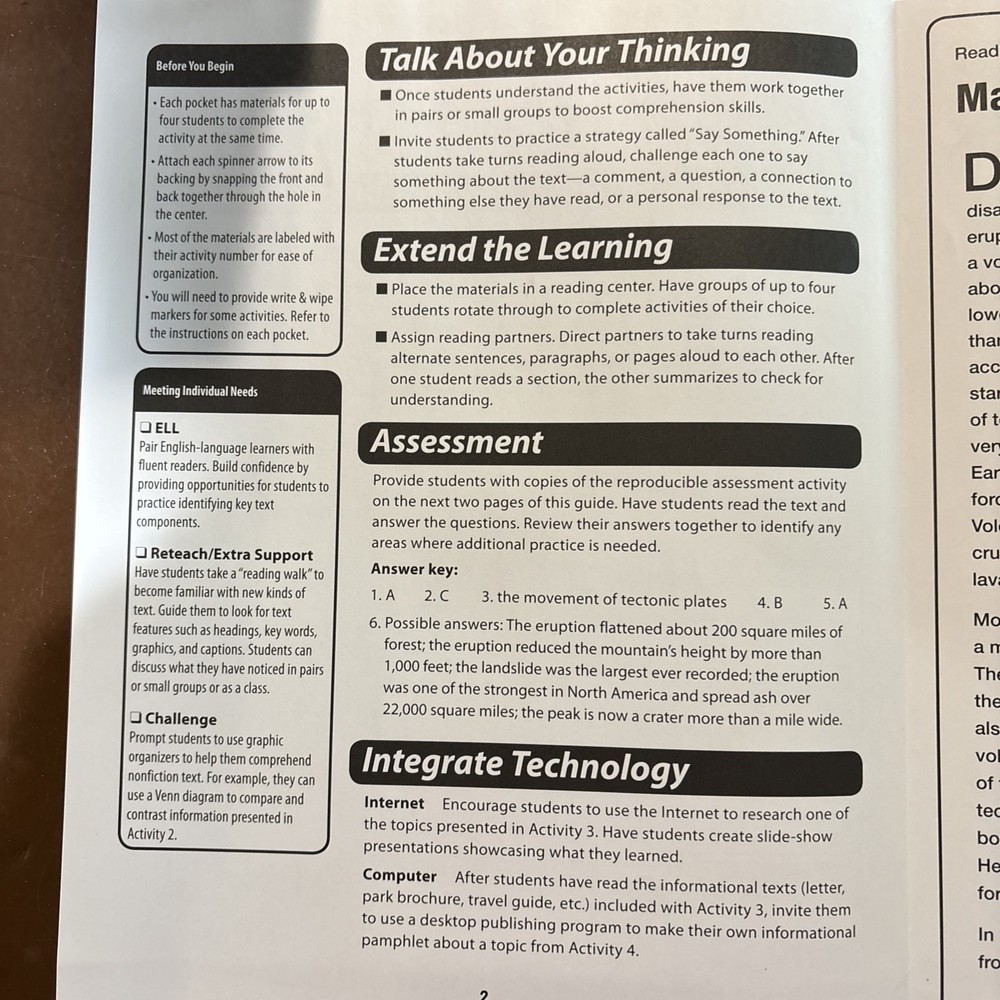 Informational Text Comprehension Center Fifth Grade