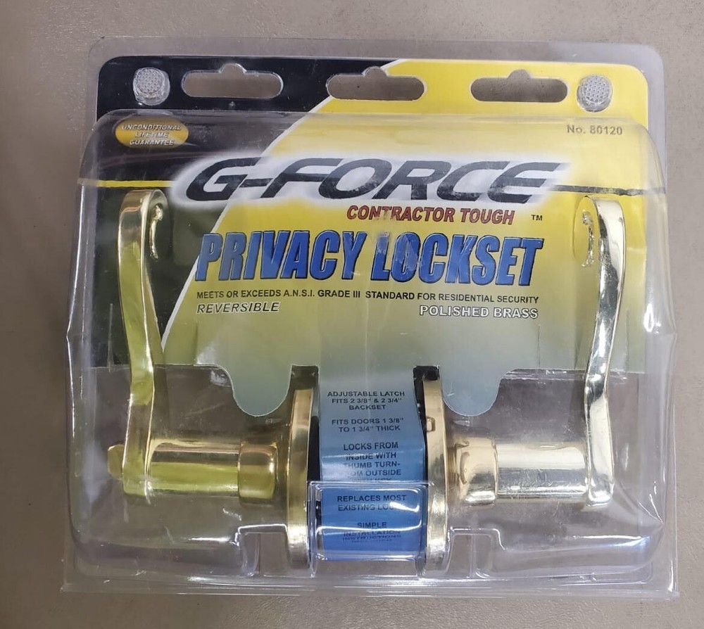 G-FORCE PRIVACY LOCKSET Reversible Polished Brass 80120