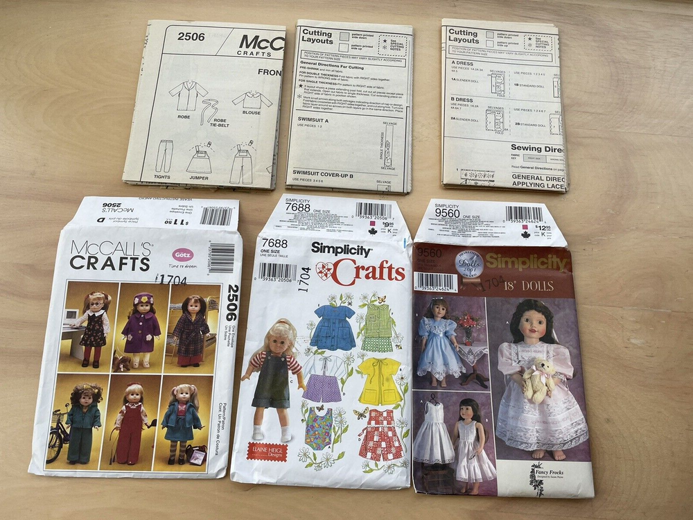 For 18" Doll - Simplicity & McCalls Sewing Patterns - Doll Clothes - NEW