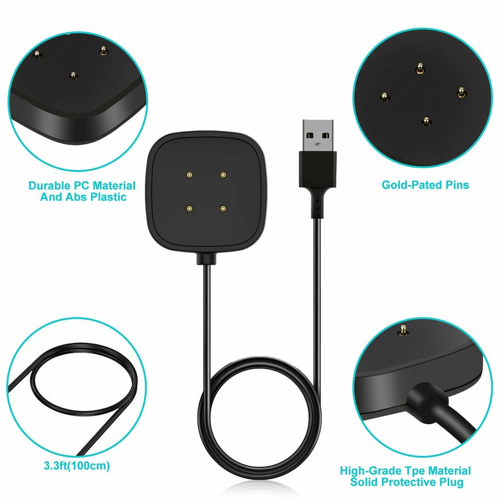 USB Charging Dock Station 3ft Cable Cord Charger for Fitbit Versa 3 / Sense