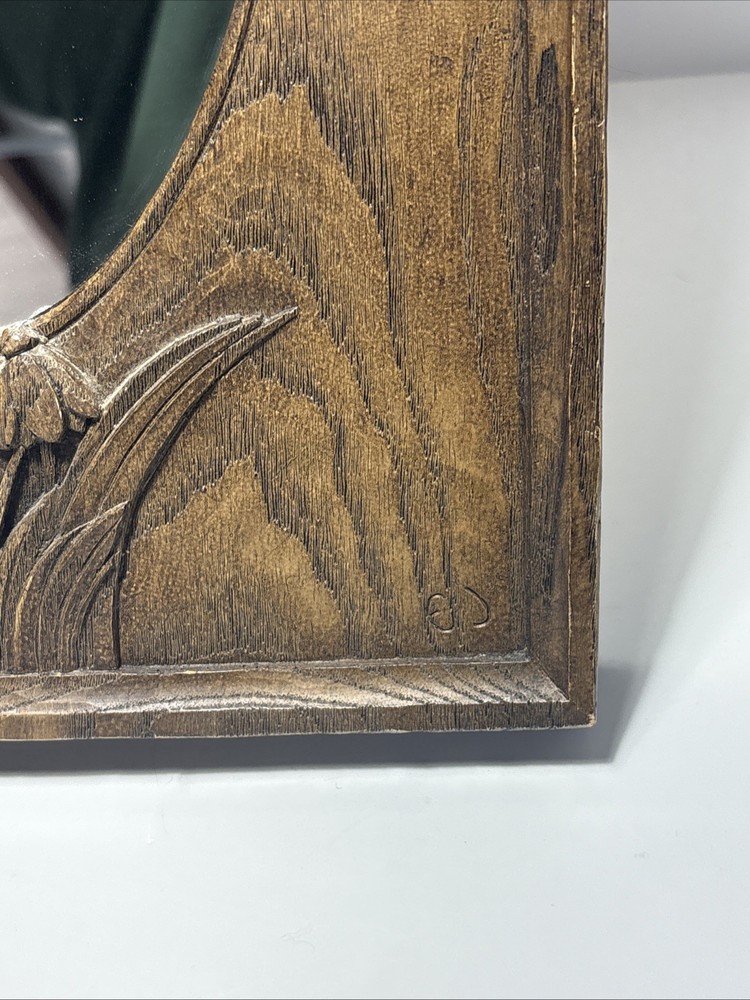 Vtg Whimsical Forest Butterfly Carved Wood Rectangular Mirror Einar Johansen