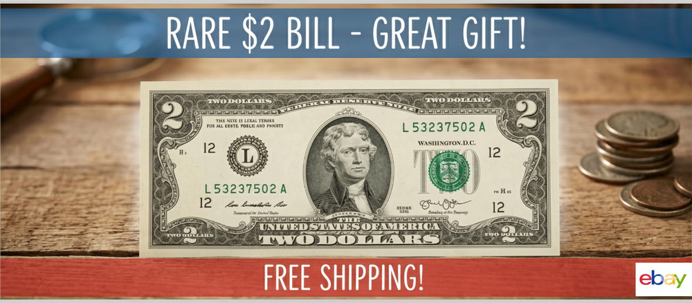 CRISP Uncirculated $2 Bill Two Dollar Note UNC Banknote