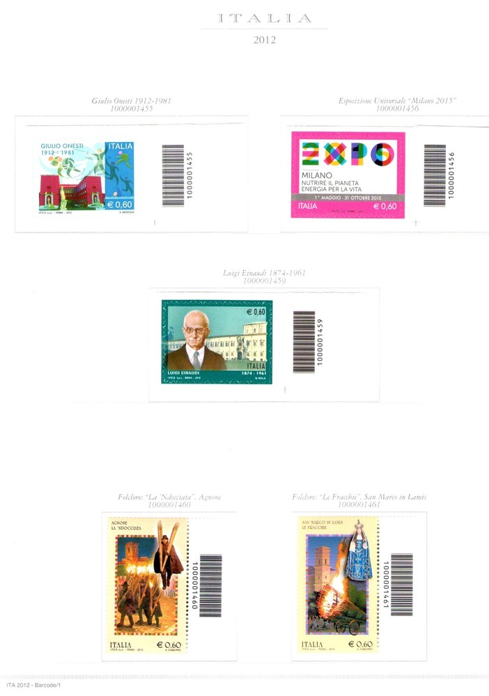 2012 Italian Republic Barcodes Vintage Complete 49 Values + 2 Sheets (Wines + 15