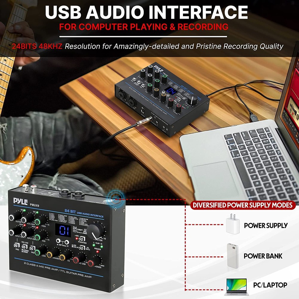 PylePro PMUX9 Pro Usb Audio Interface With Mic/Line
