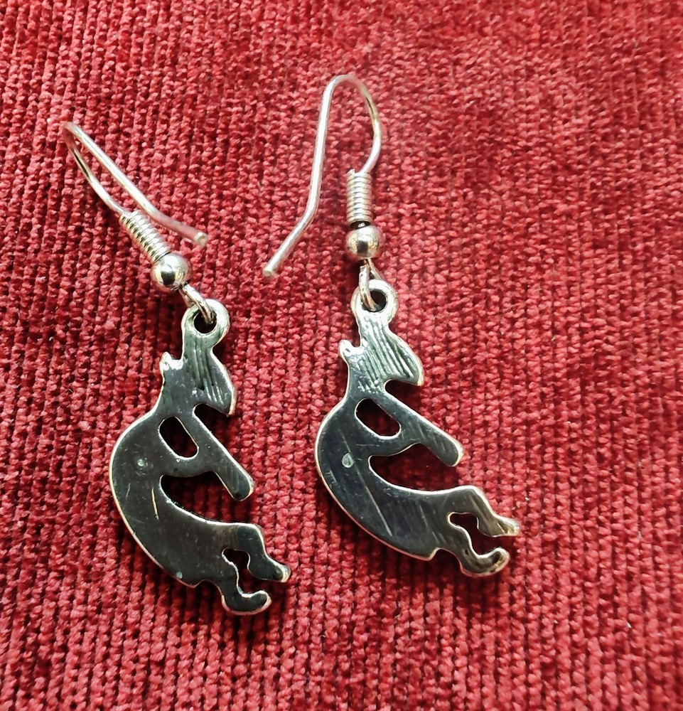 Native American Kokopelli Sterling Silver Dangle Earrings 1.5" Drop