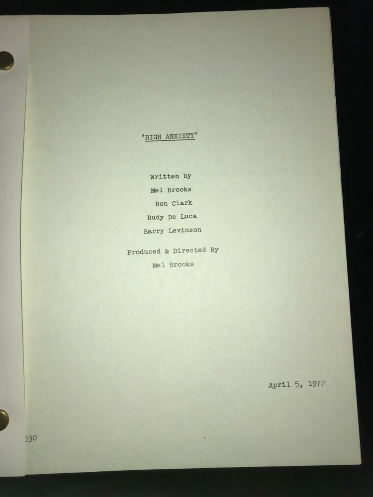 Movie Screenplay High Anxiety 1977 Original Script Mel Brooks