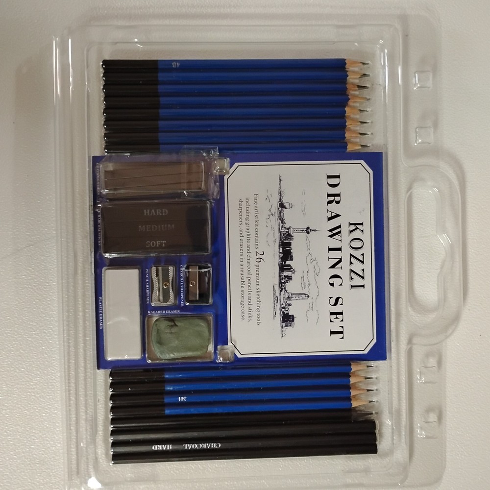 Kozzi Drawing Set 26 Pc Premium Sketching Tools Graphite Charcoal pencils sticks