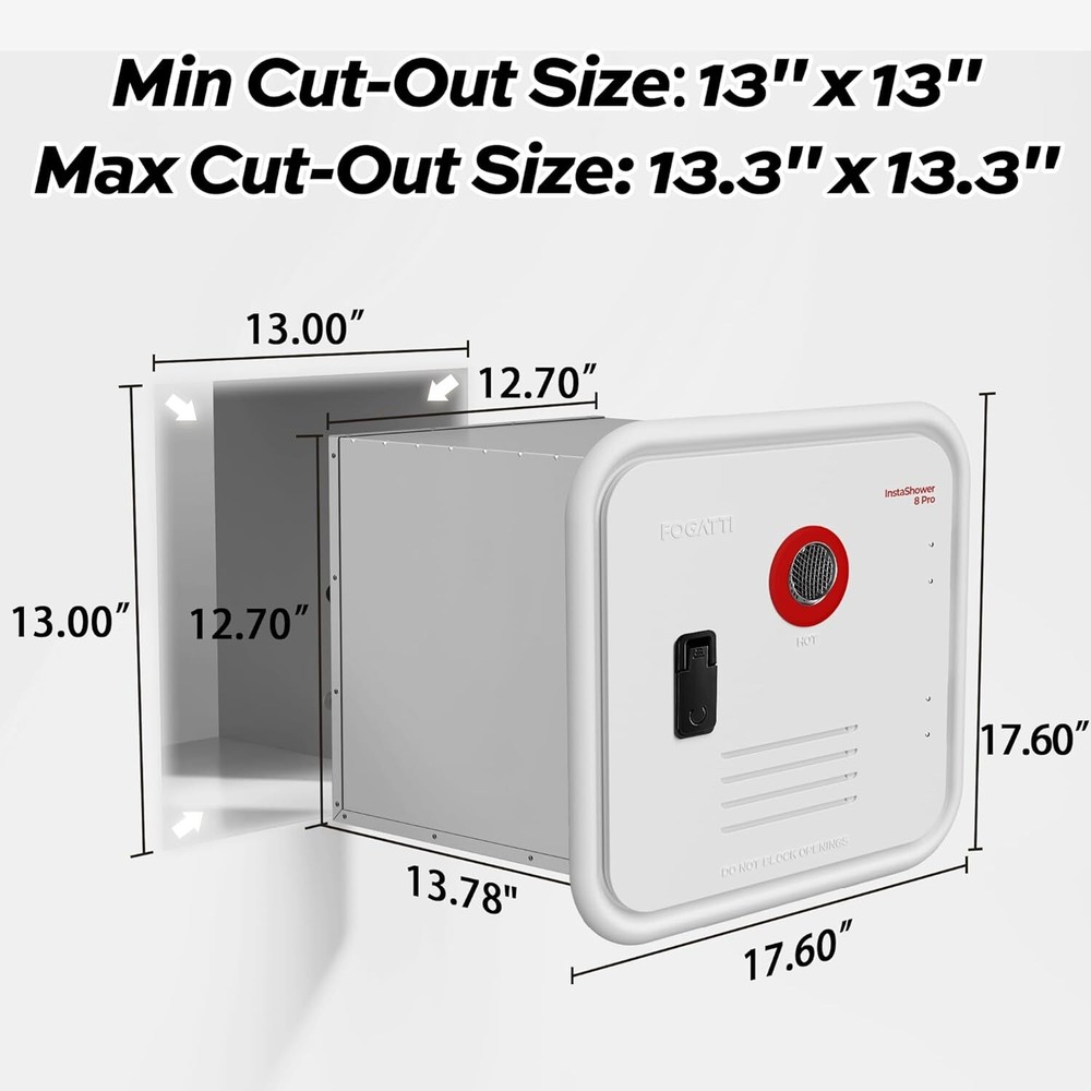 FOGATTI RV Tankless Water Heater InstaShower 8 Pro Mixing Tank 15x15 In DC 12V