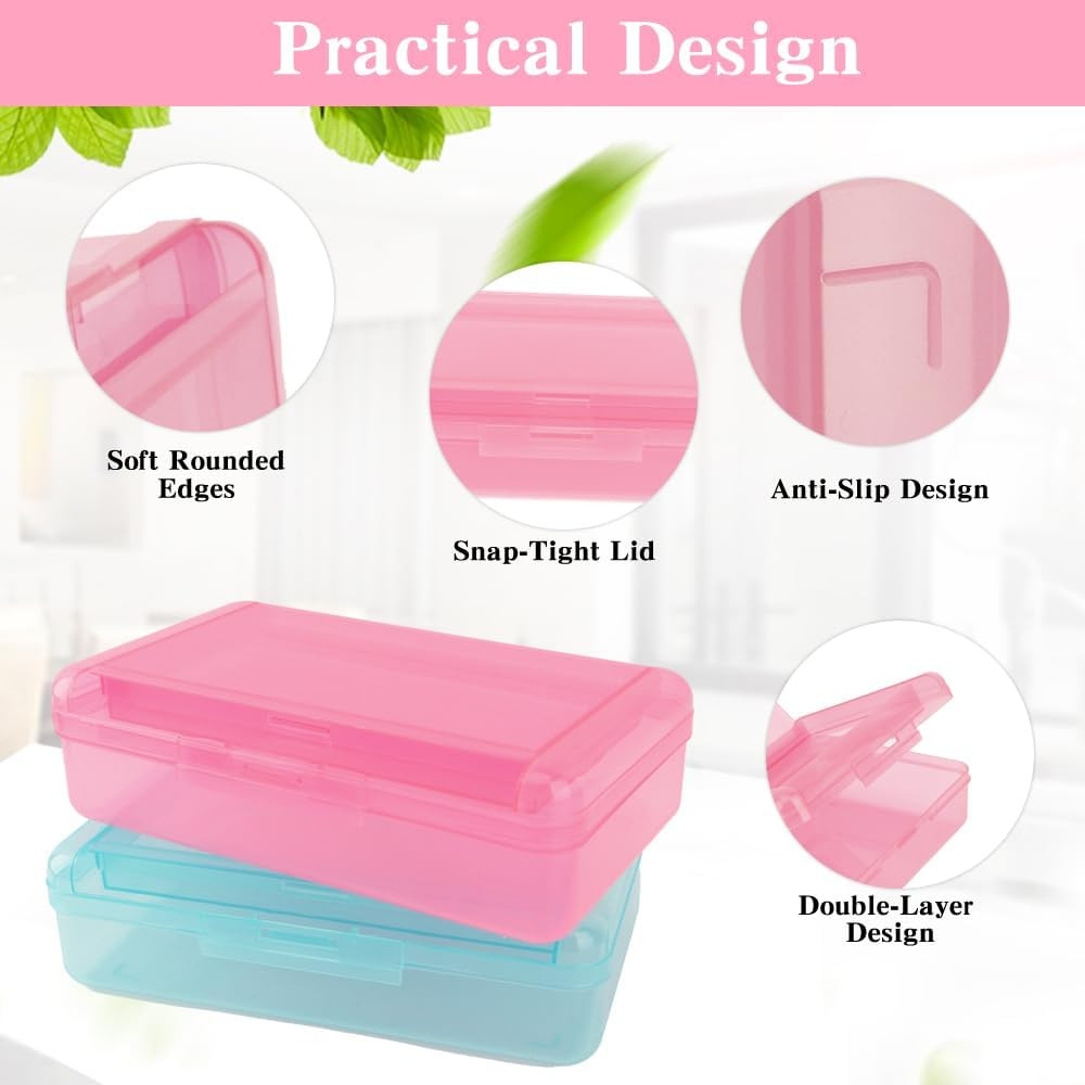 Pencil Case, Double Layer Large Capacity Pink Plastic Pencil Box, Clear Crayon B