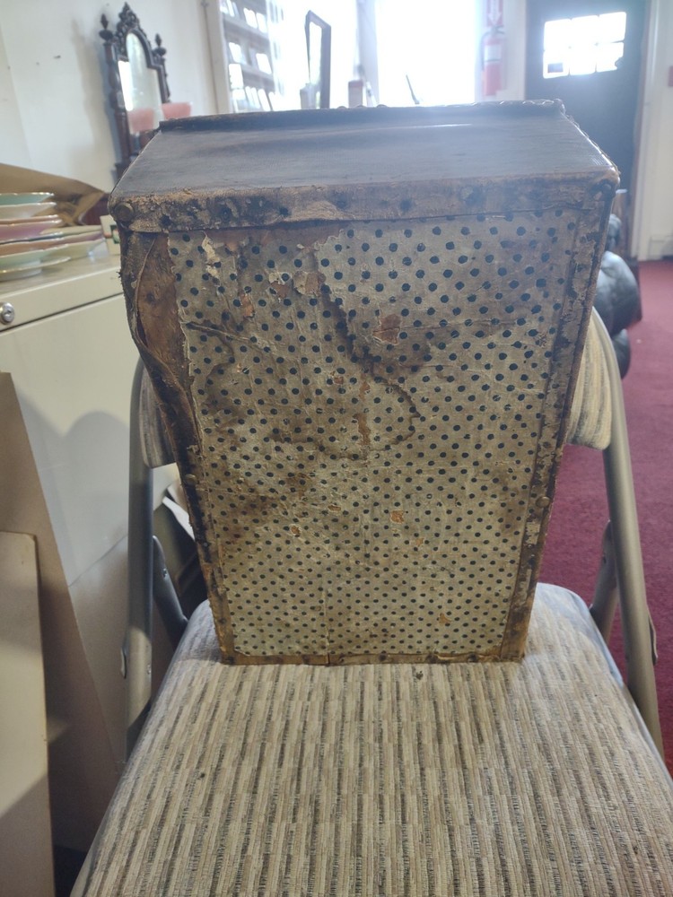 1820s Pre War Boston Robert Burr BLACK LEATHER w BRASS STUDS TRUNK Document BOX