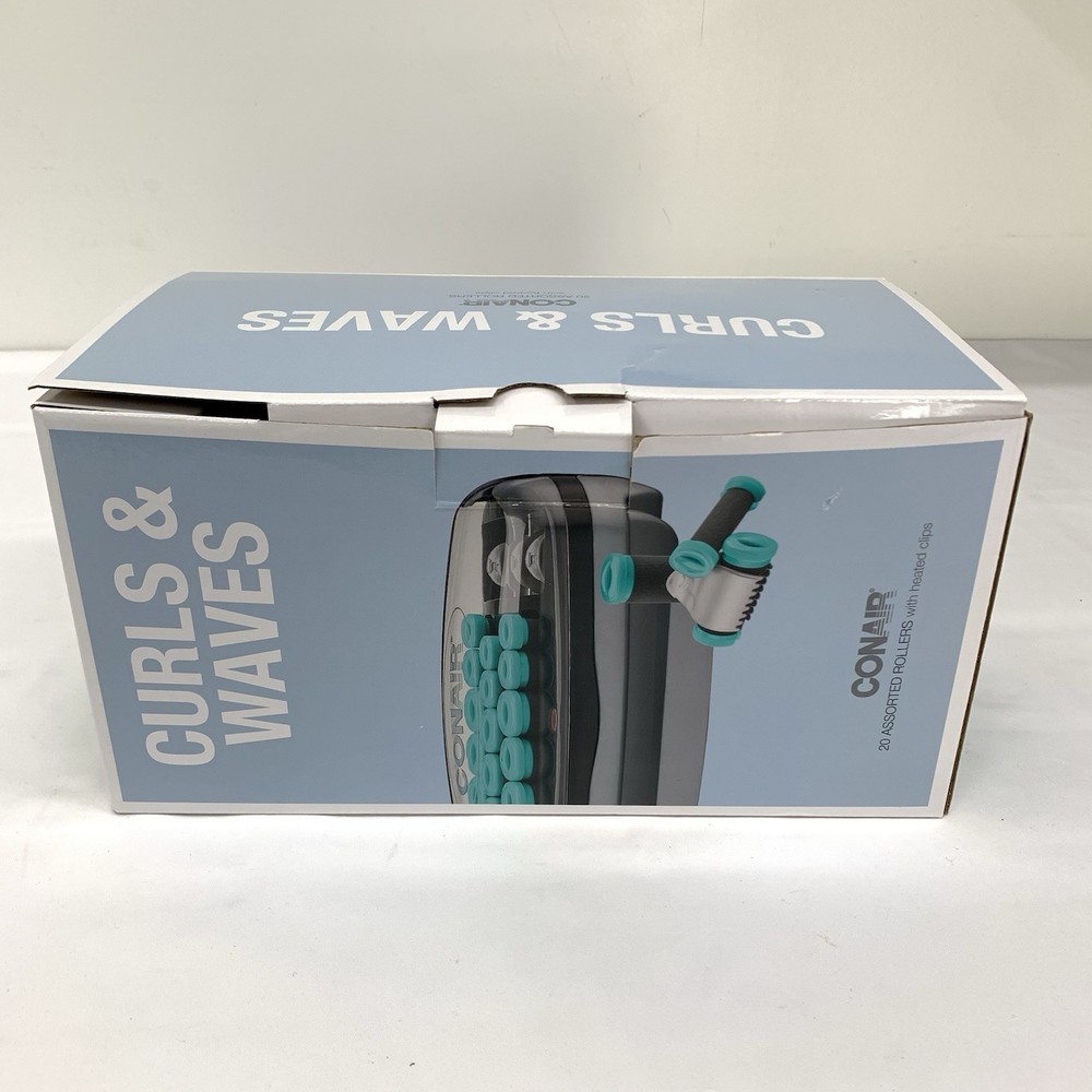 Conair Set CHV26R Flocked Multi Size Hot Rollers Teal and Gray Tested - WORKS