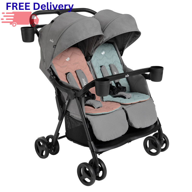 Lightweight Double Stroller Side by Side Foldable Compact Twin Travel Pram