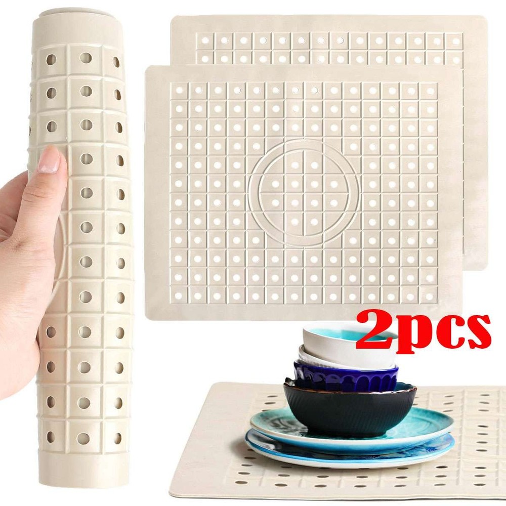 2 Pack Kitchen Sink Mat Drain Pad Protector 10" x 12" Non-Slip Rubber Durable US