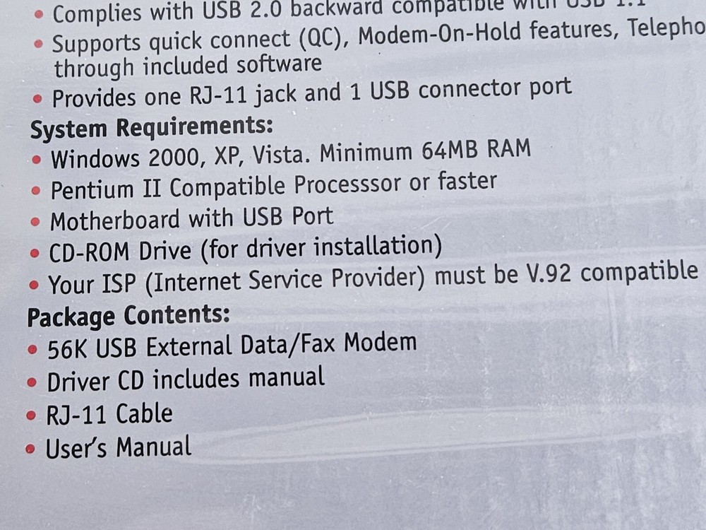 V92 V90 56K External USB Data Fax Dial Up Internet Modem Nexxtech