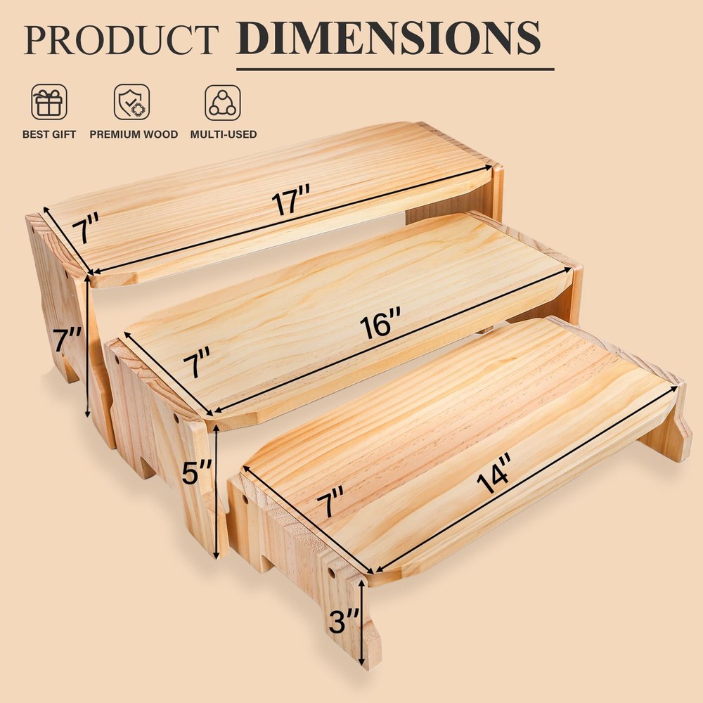 3 Tier Wood Display Riser, Stackable Cupcake Dessert Stand for 24 Cupcakes, R...