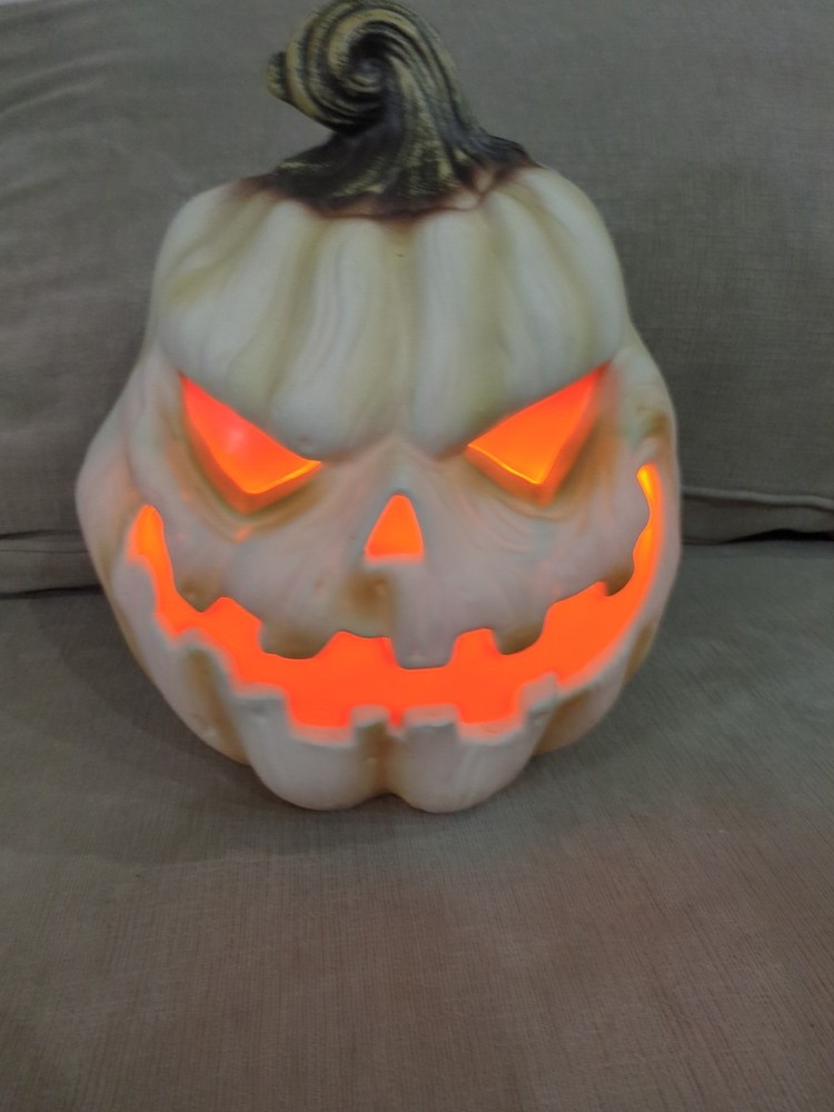 Halloween 12” LED Flickering White Evil Pumpkin