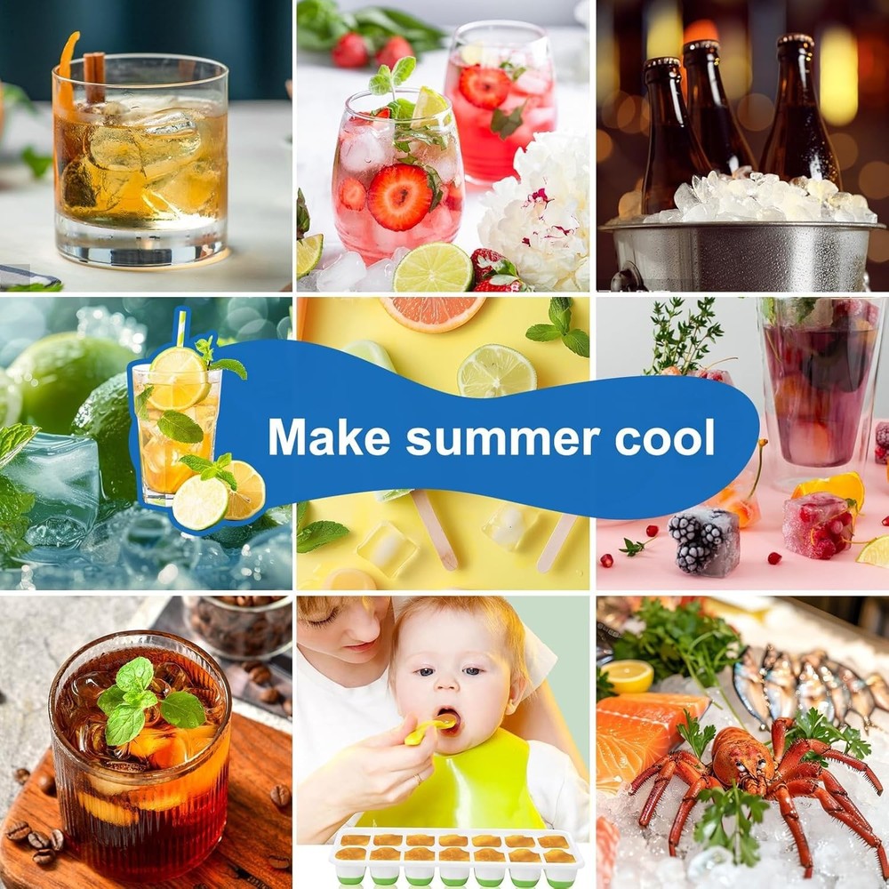 Ice Cube Trays for Freezer with Lids, 4 Pack 56-Cube Stackable Ice Trays, Easy-R