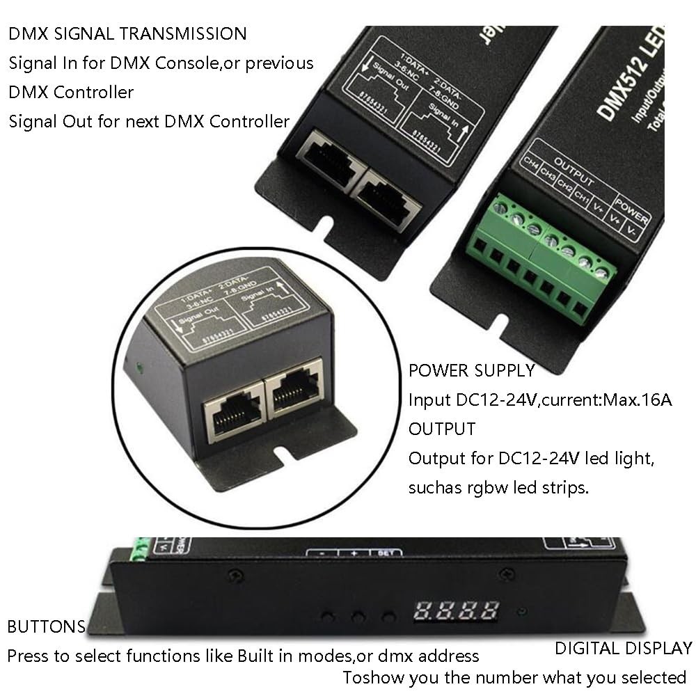 4 Channel 16A RGBW DMX512 Decoder Controller DMX Dimmer stage lighting contro...