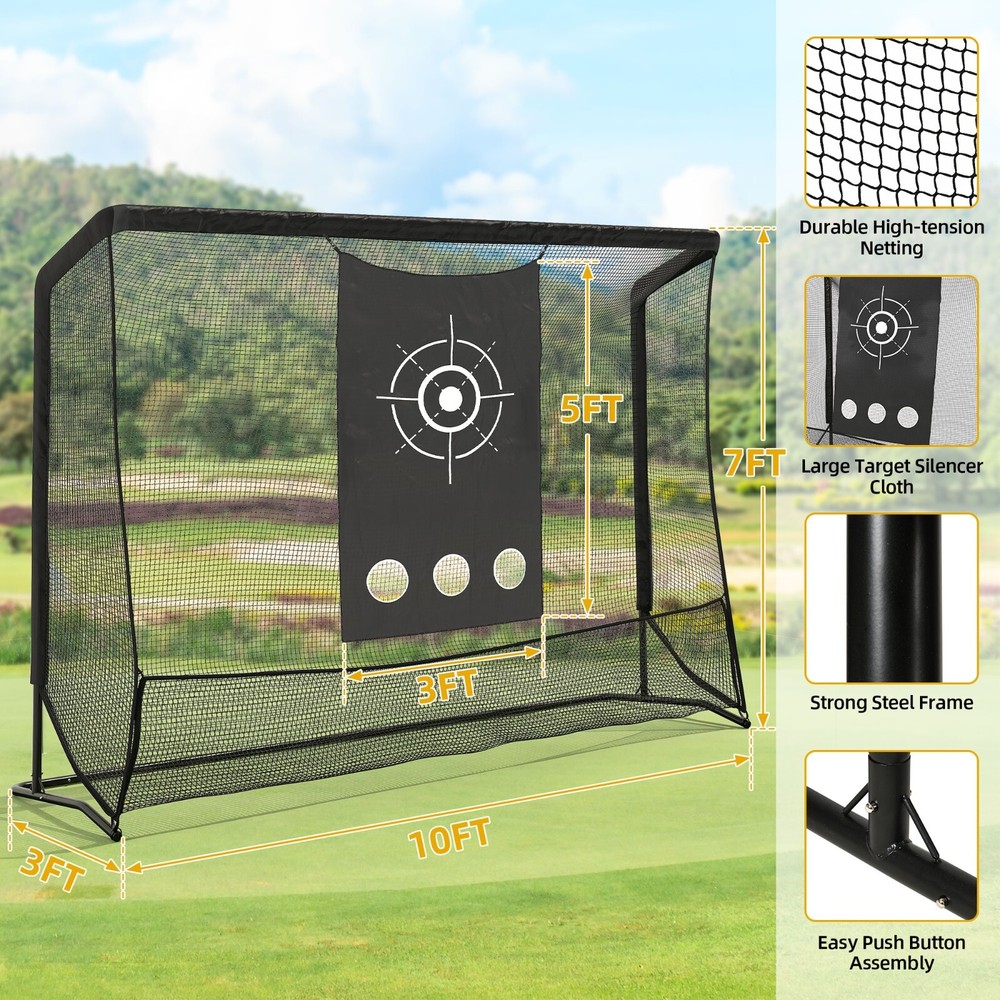 Shopsource 10x7ft Golf Hitting Practice Net with Steel Frame and Target Cloth