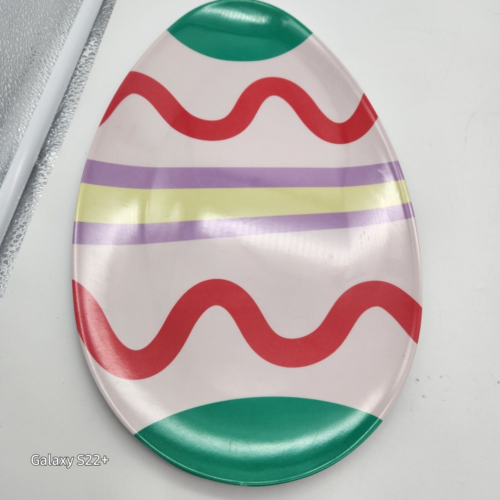 Melamine Egg-Shaped Easter Platters 14" x 9" Trays Deviled Cookies Cupcakes
