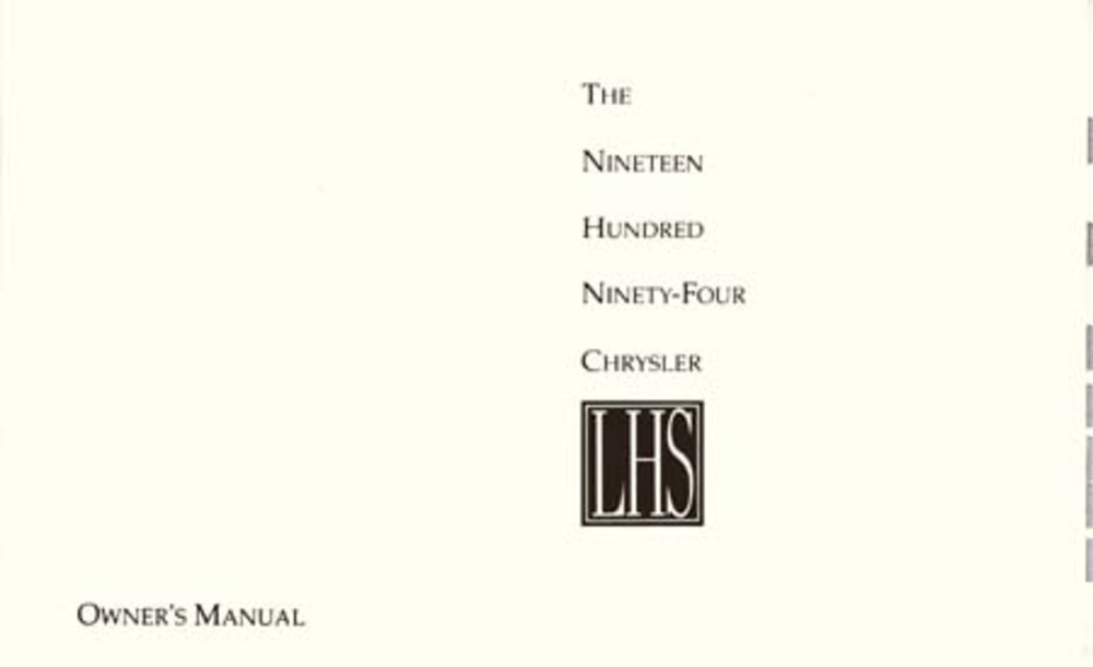 1994 Chrysler LHS Owners Manual User Guide Reference Operator Book Fuses Fluids