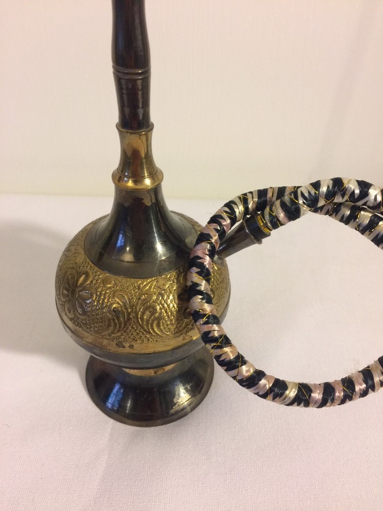 Antique Persian Middle Eastern Smoking Hookah Brass Cup And Chain Pipe