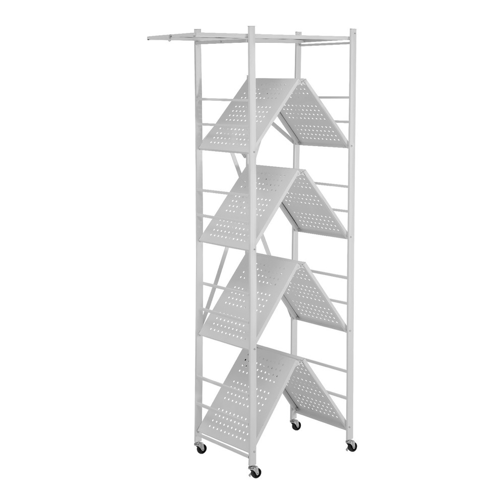 Rolling 5-Tier Storage Shelf Cart No Assembly Folding Organizer White