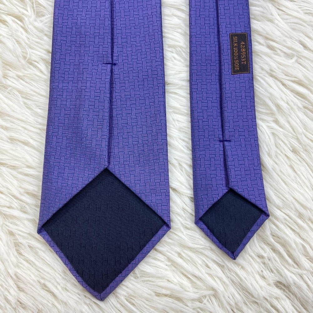 Hermes Purple Silk Tie H Pattern Rabbit Rare Near