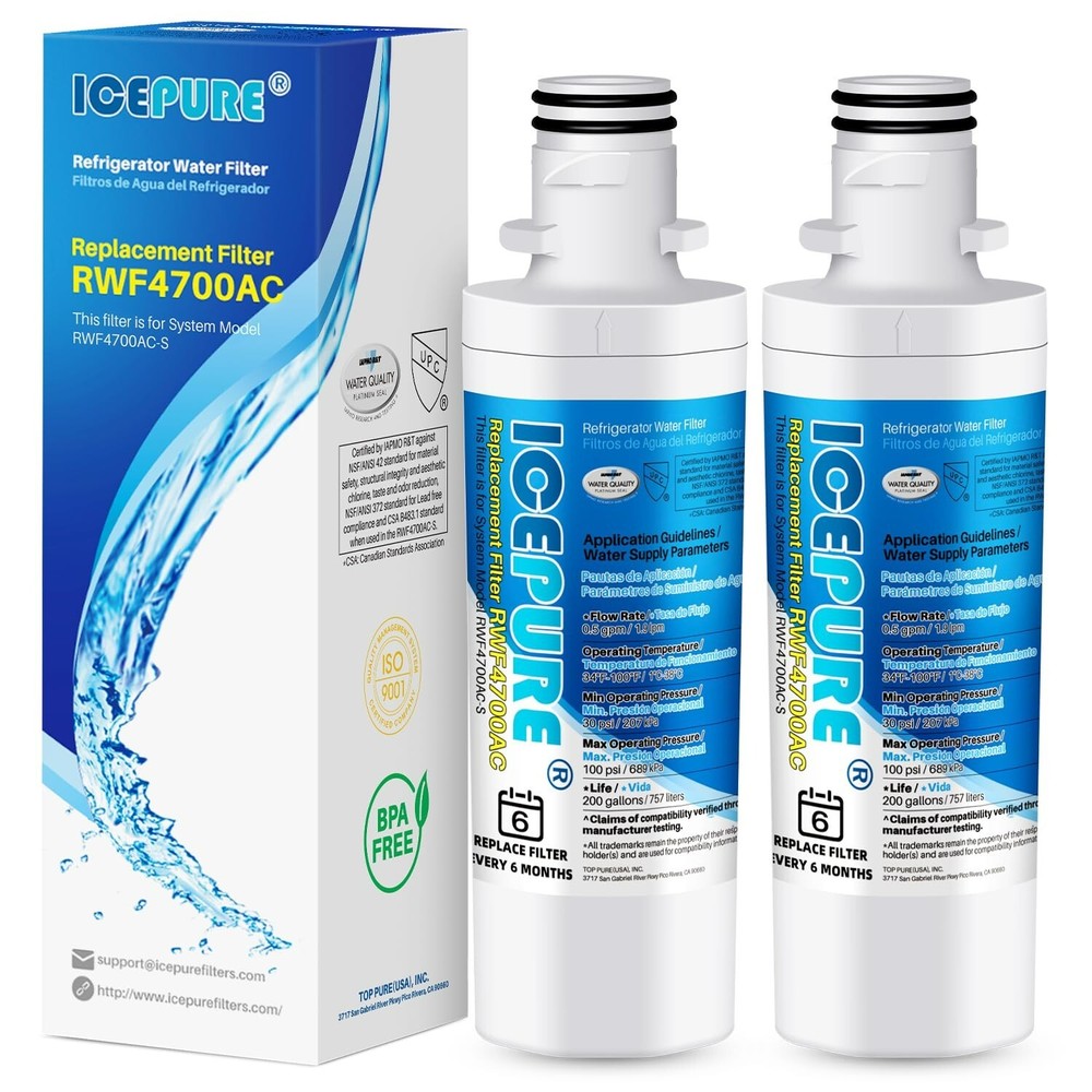 2 PACK Fit For LG LT1000P MDJ64844601,ADQ74793501 Water Filter Cartridge Icepure