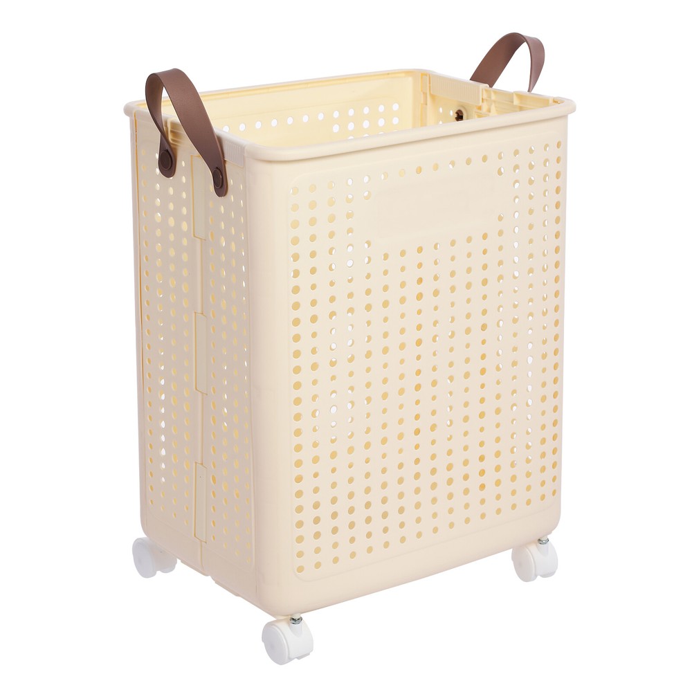 66lbs Collapsible Laundry Hamper Foldable Rolling Laundry Basket With Wheels