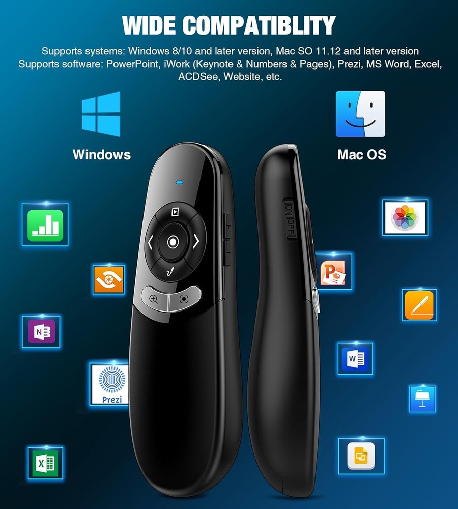 Presentation Clicker Remote 2‑in‑1 Type‑C Wireless Pointer w/ Magnifier