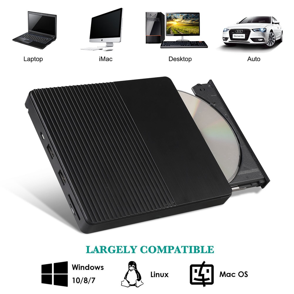 USB 3.0 Type-C External Optical Drive CD Burner CD/DVD Player TF/SD Card Reader