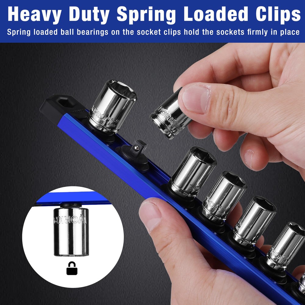 WORKPRO Magnetic Socket Organizer 1/4 Drive Heavy Duty Socket Holder Socket Rail