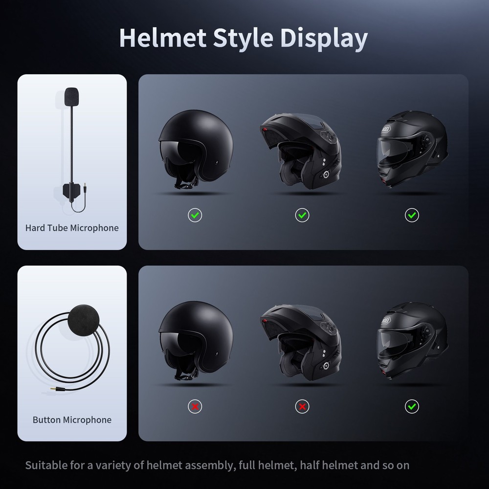 T5 Motorcycle Helmet Bluetooth Headset Intercom 2-Way 1000m Communication +Shell
