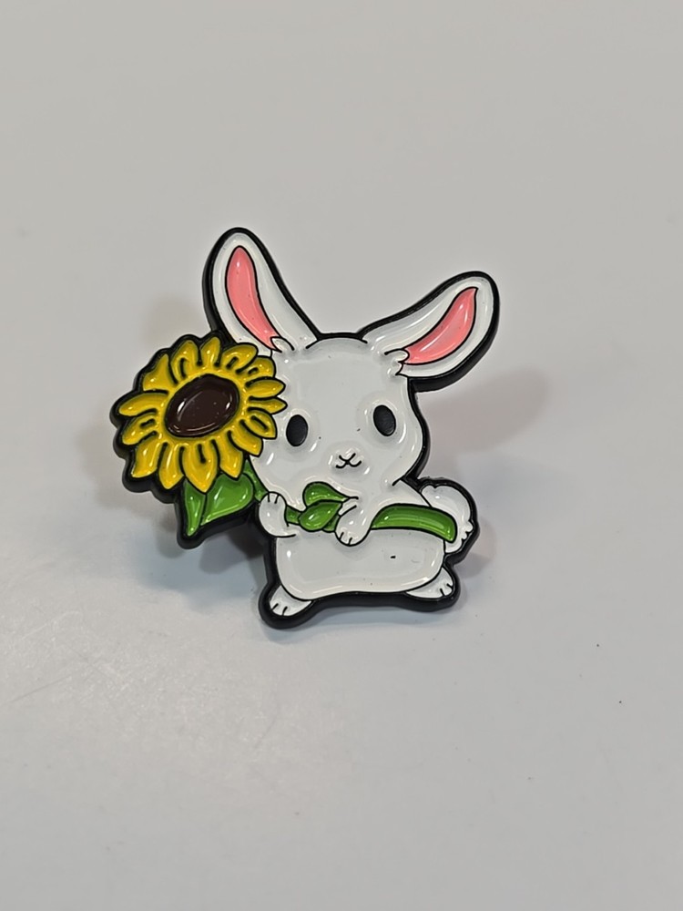 Bunny Rabbit With Yellow Flower Lapel Pin