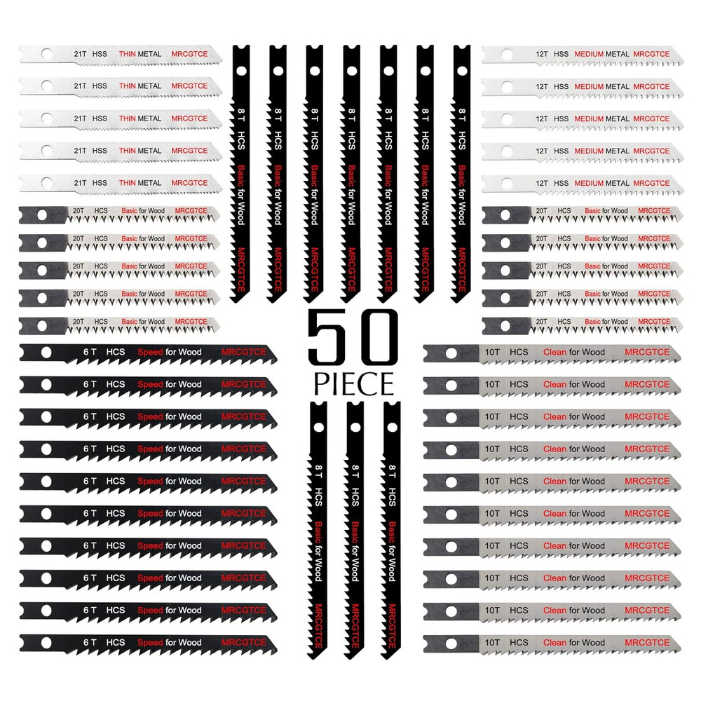 50PCS U-Shank Jigsaw Blades Set with Storage Case, Contractor Assorted HCS/HS...