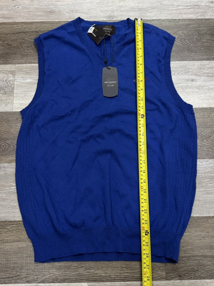 NWT! Greg Norman Lightweight Cotton Pullover Golf Sweater Vest Sz Small Blue